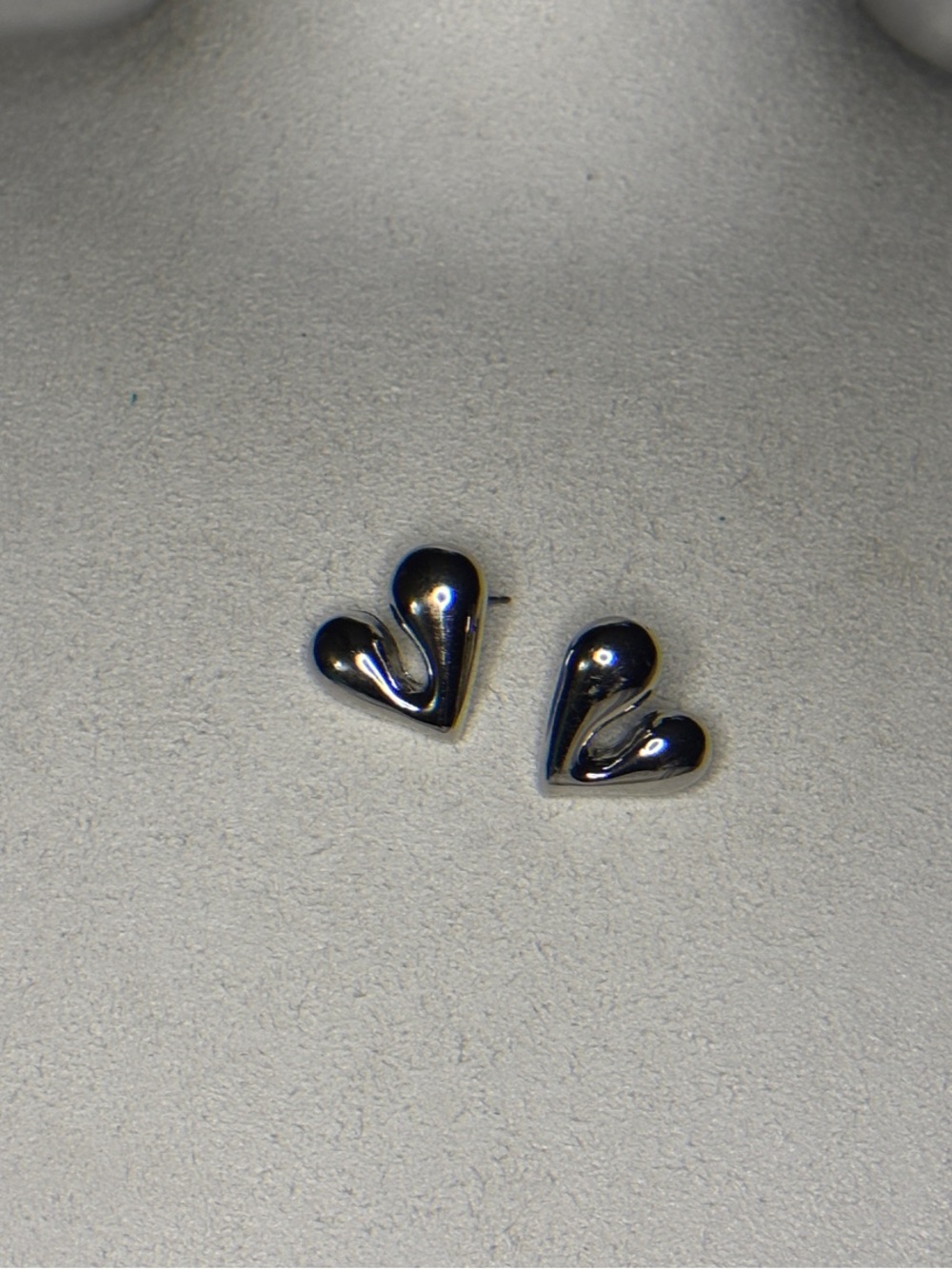 Heart Silver Teardrop Stud Earrings - Polished Silver